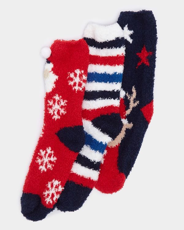 Kids Christmas Fluffy Socks - Pack Of 3