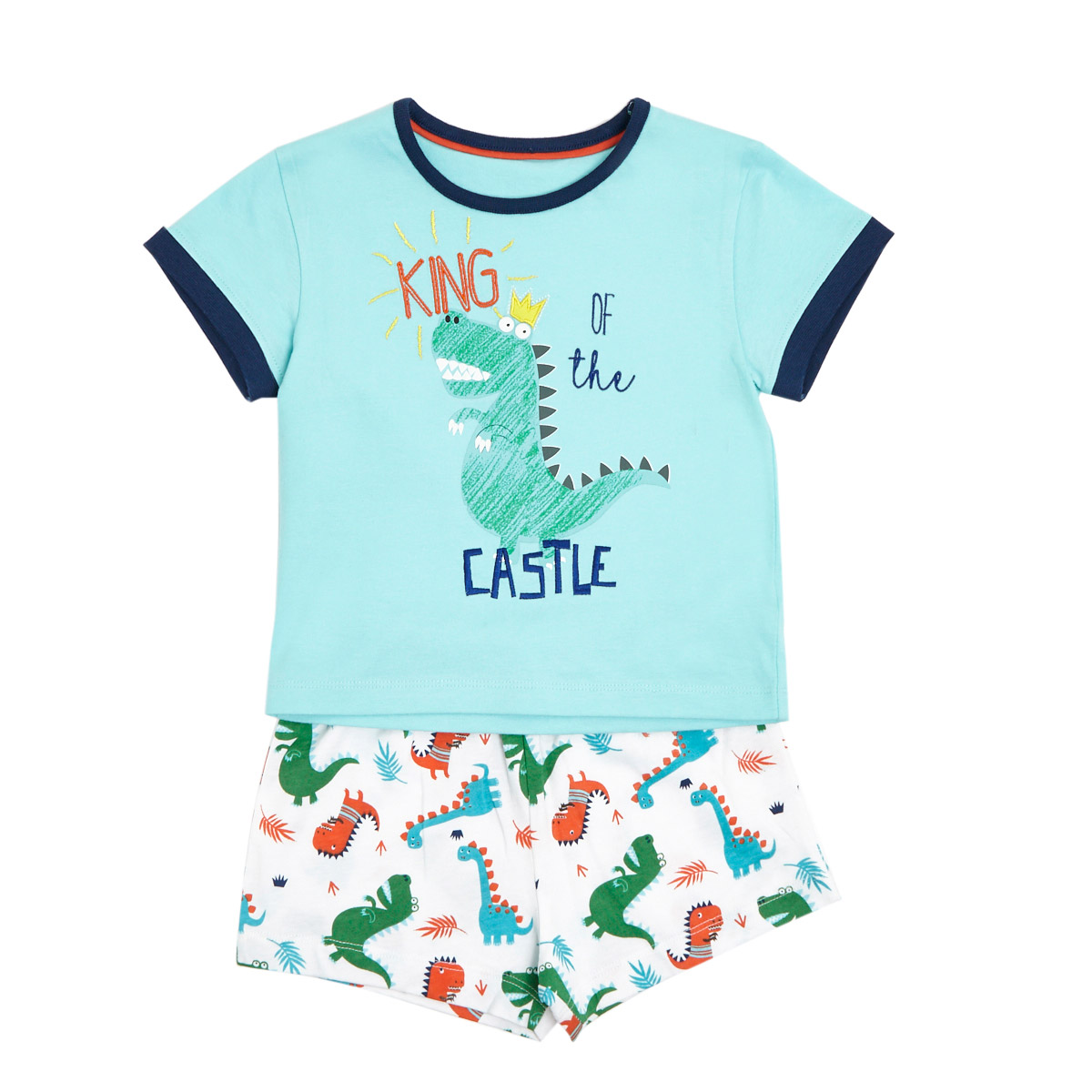 Dunnes Stores | Turquoise Boys Dinosaur Short Pyjama Set