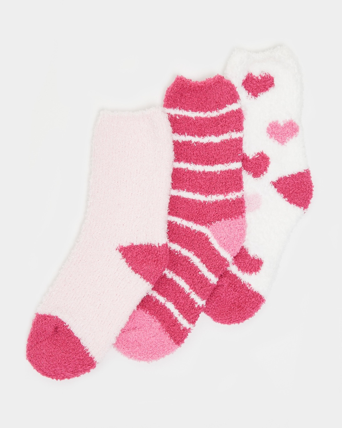 Dunnes Stores | Pink-white Girls Cosy Fluffy Socks - Pack Of 3
