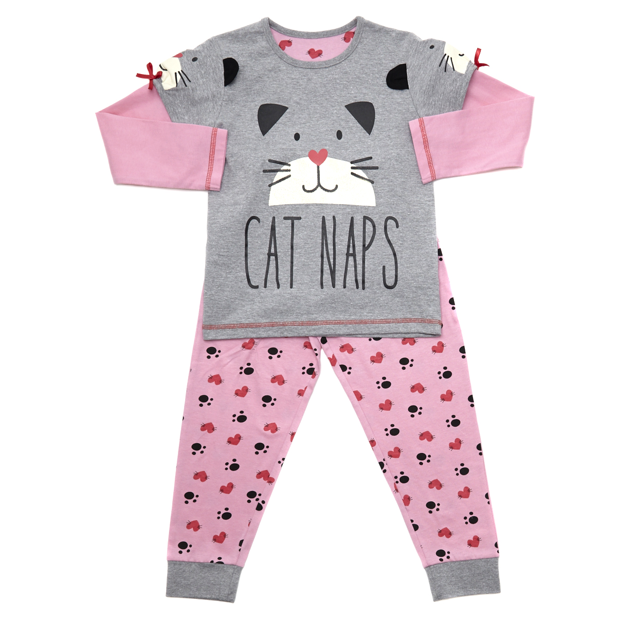 Dunnes Stores | Grey-marl Girls Cat Nap Pyjamas