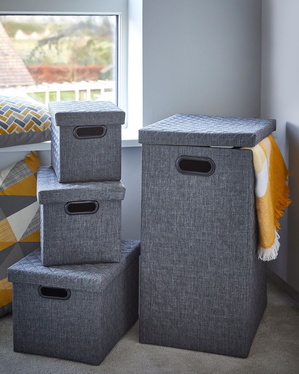 Grey Quilted Storage Box With Lid, Grey Storage Boxes With Lids