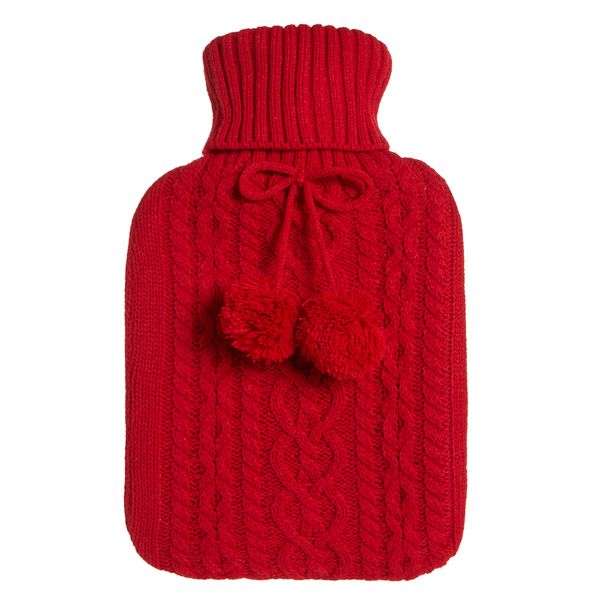 Red Chunky Knit Hot Water Bottle