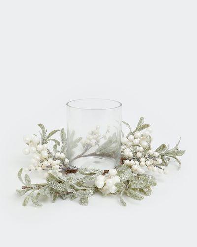Frosted Wreath Hurricane Candle Holder