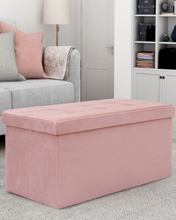 Velvet Ottoman With Storage and Lid