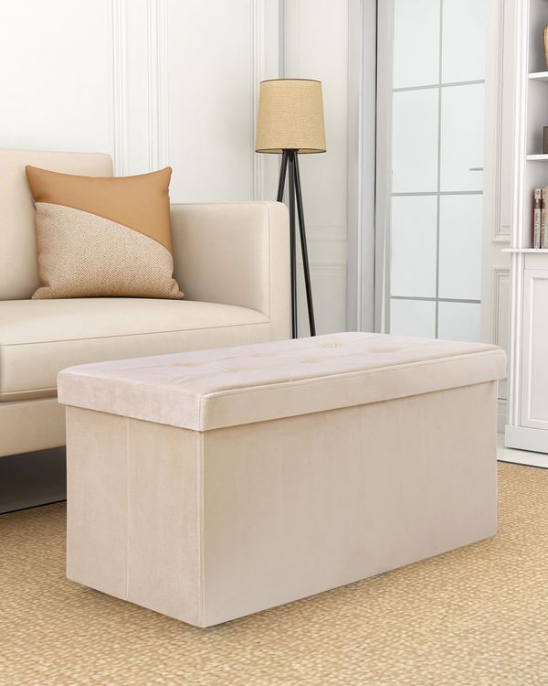 Velvet Ottoman With Storage and Lid