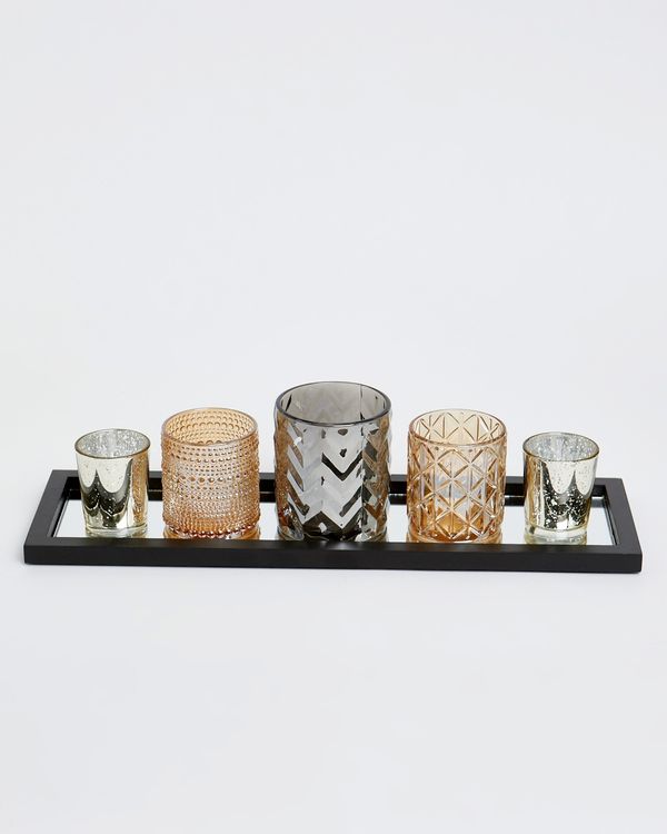 Votive Set With Mirrored Tray - Set Of 5