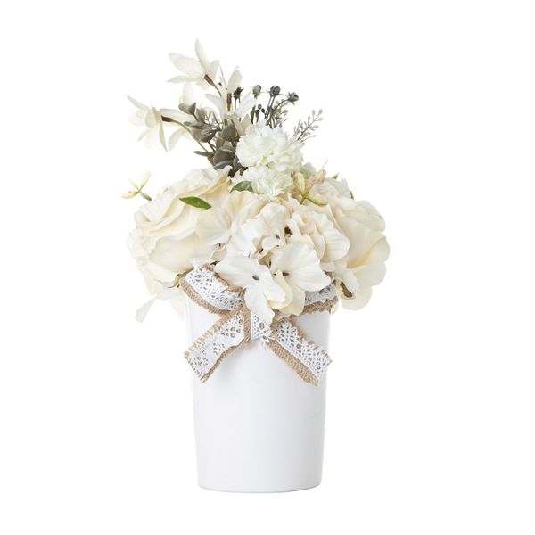 Flowers In Ceramic Vase With Jute Bow