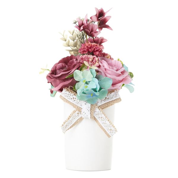 Flowers In Ceramic Vase With Jute Bow