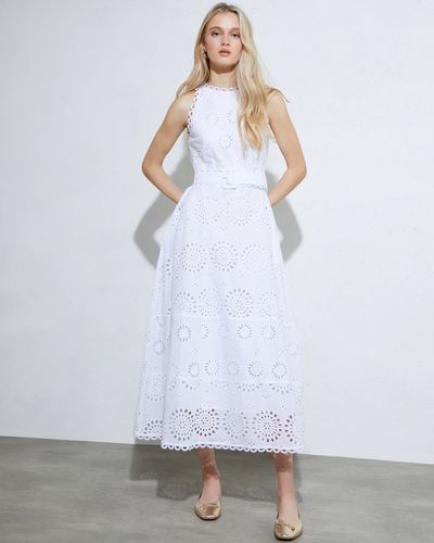 Savida Thea Embroidered High Neck White Dress