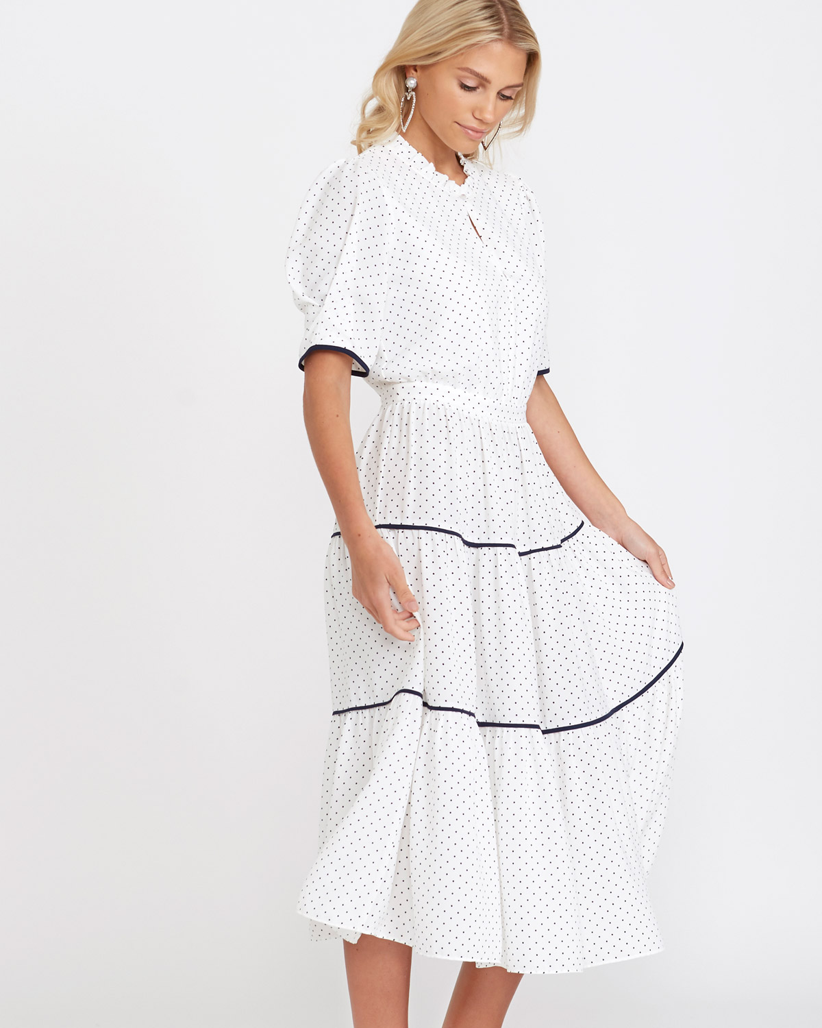 Dunnes Stores | Off-white Savida Polka Dot Midi Dress