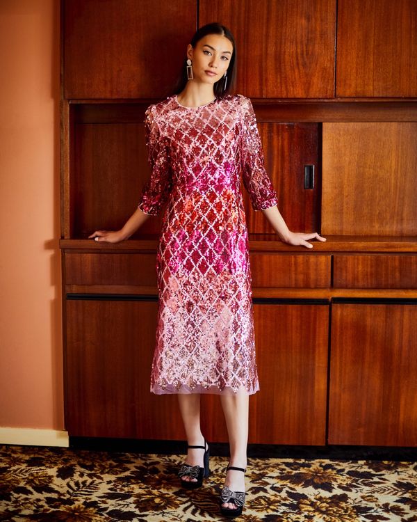 Savida Sequin Pattern Midi Dress