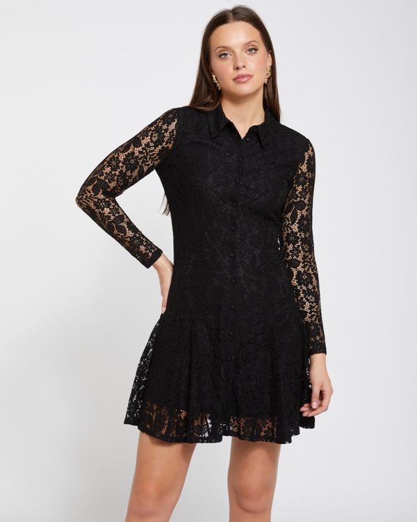 Dunnes Stores | Black Savida Lace Shirt Mini Dress