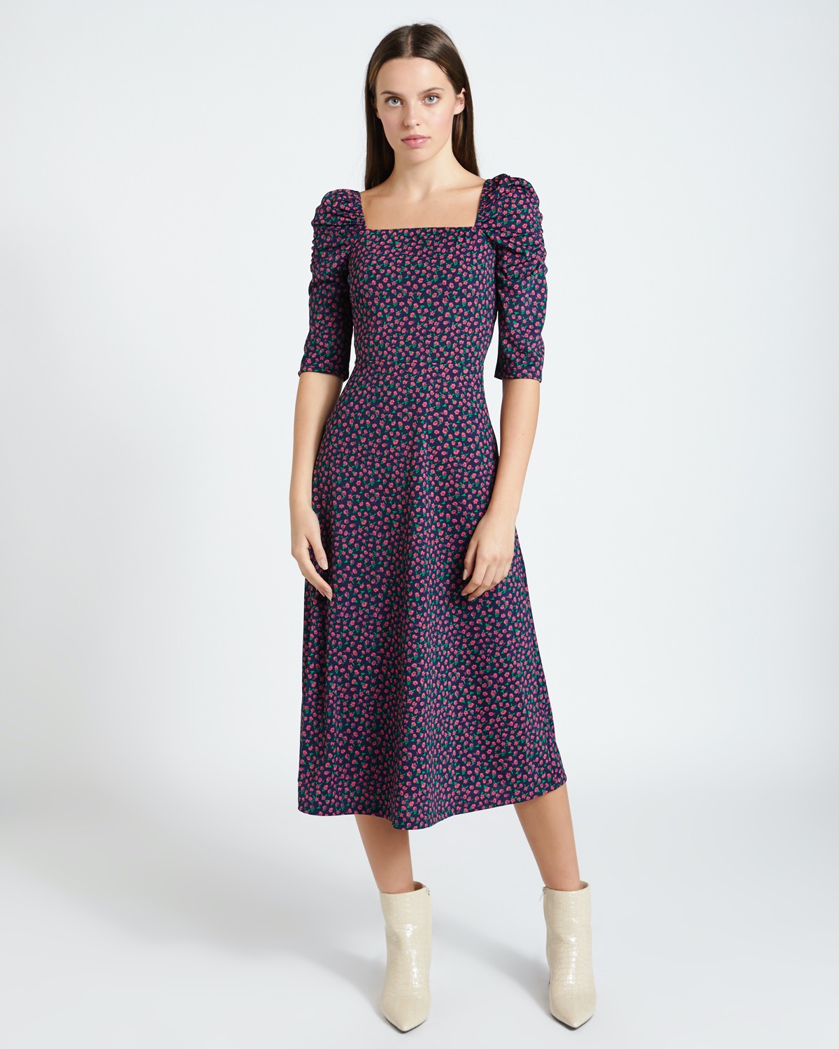 Dunnes Stores | Print Savida Square Neck Puff Shoulder Dress
