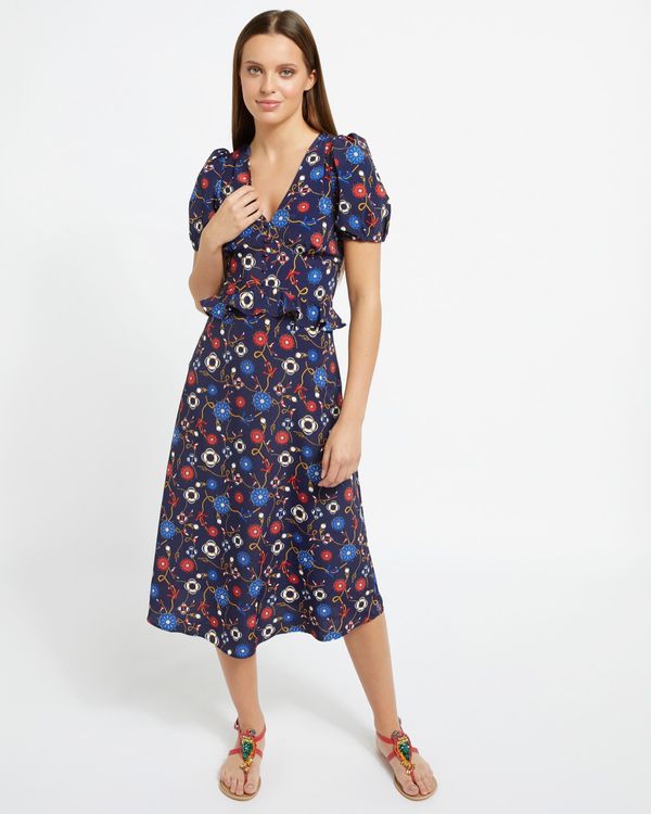 Dunnes Stores | Blue Savida Print Midi Dress With Buttons