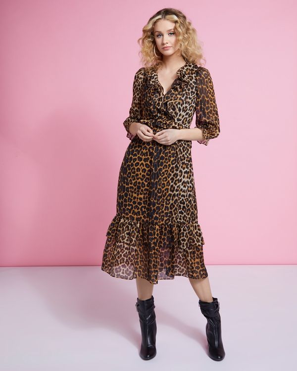 Savida Leopard Ruffle Midi Dress