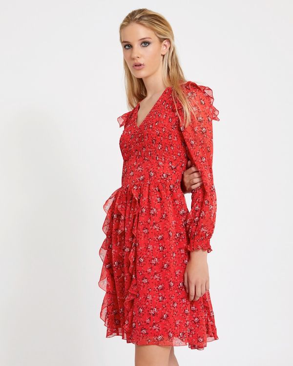 Dunnes Stores | Red Savida Shirred Print Dress