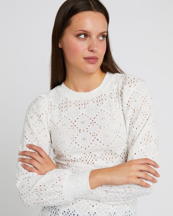 Dunnes Stores | Off-white Savida Lace Trim Jersey Top