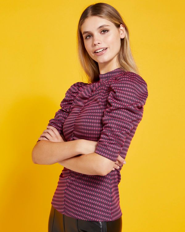 Savida Check Top With Ruched Front