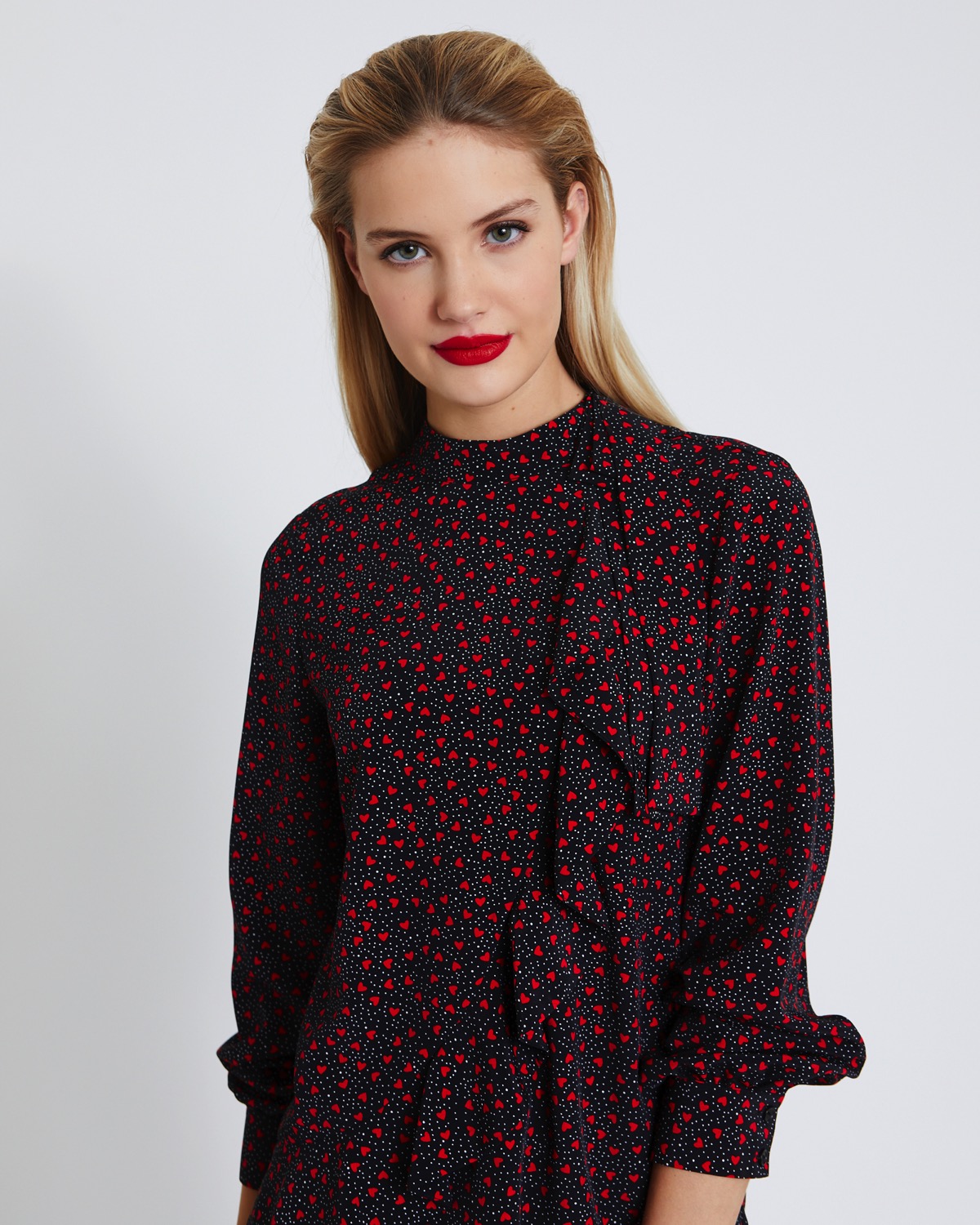 Dunnes Stores | Black-red Savida Printed Blouse With Neck Tie