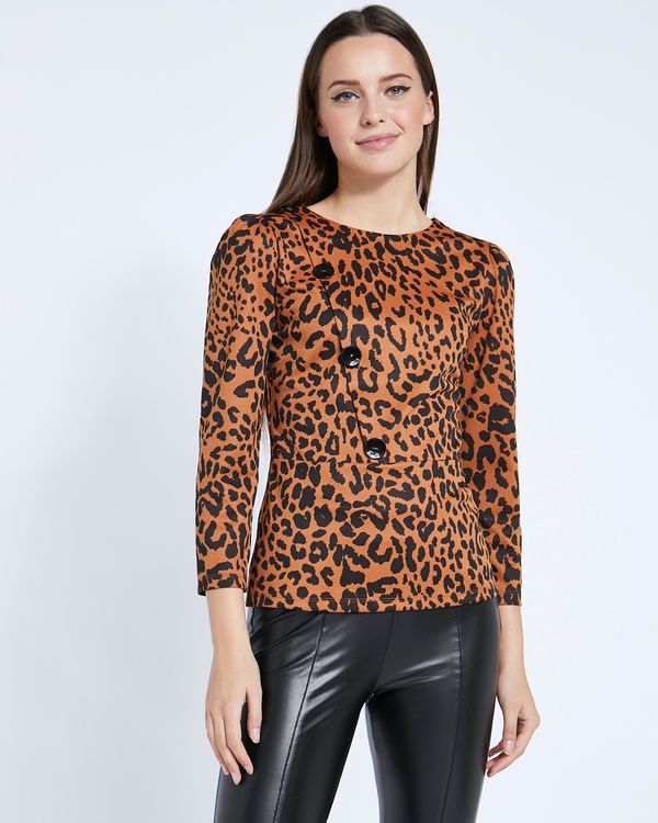 Savida Leopard Print Button Top
