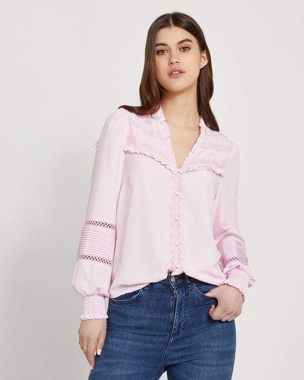 Dunnes Stores | Pink Savida Lily Lace Button Up Blouse