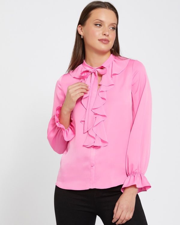 Dunnes Stores | Bright-pink Savida Chloe Ruffle Tie Blouse