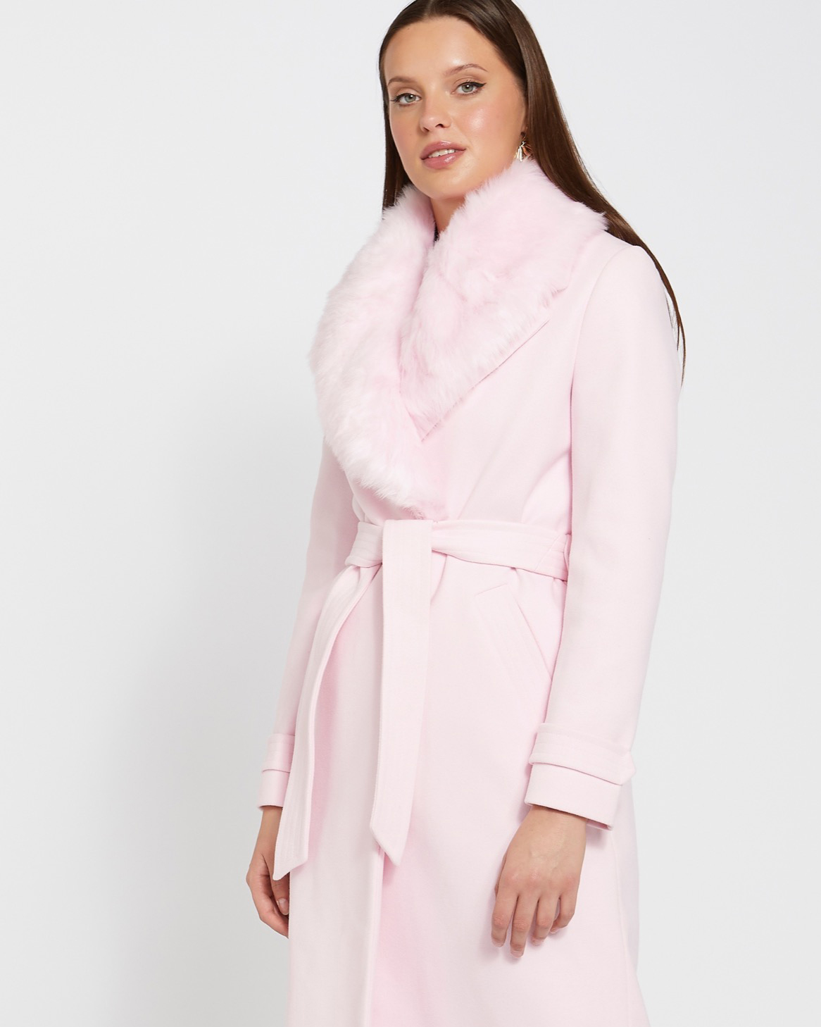 Dunnes Stores | Light-pink Savida Fur Collar Belted Coat