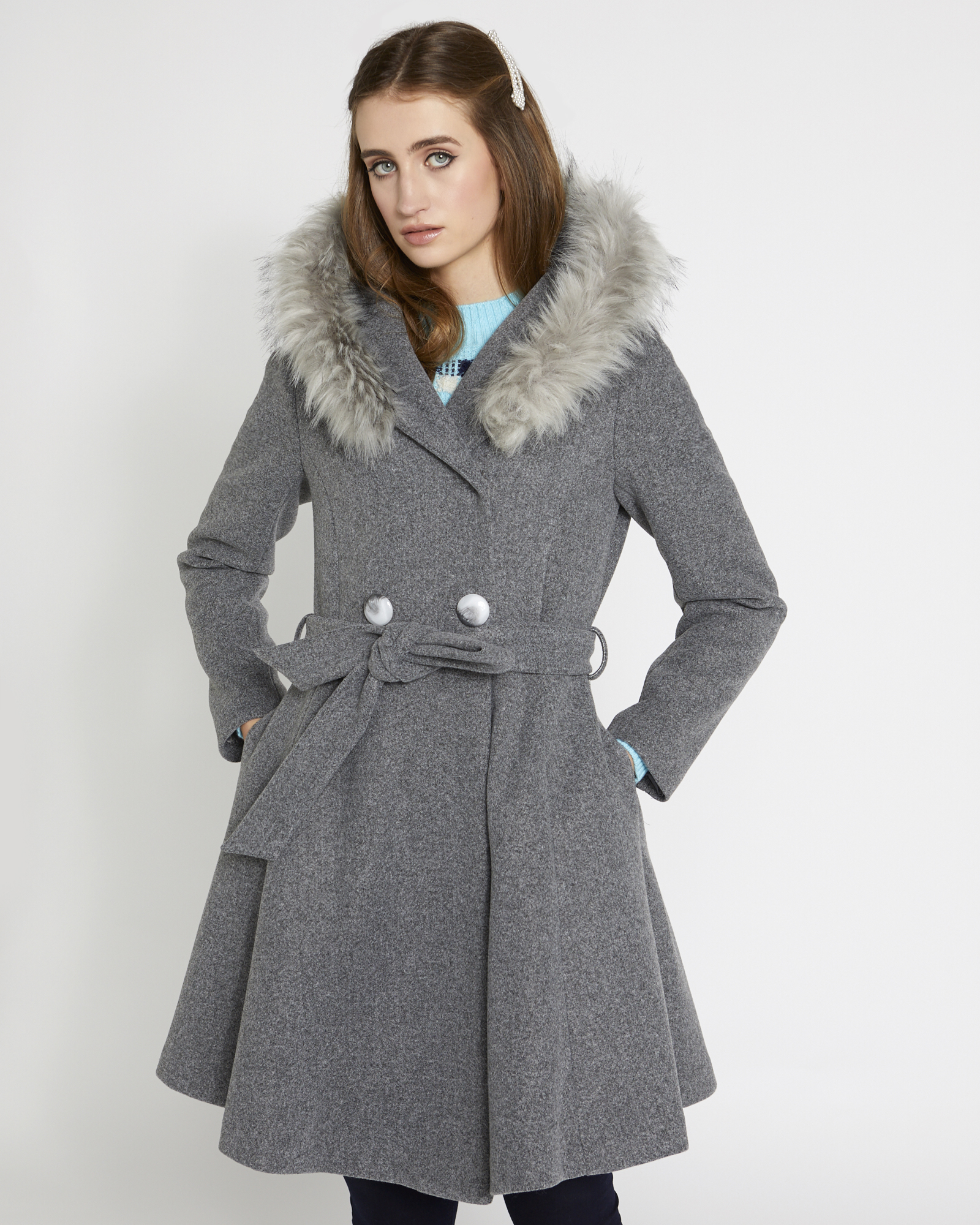 Dunnes Stores | Grey Savida Hooded Faux-Fur Coat
