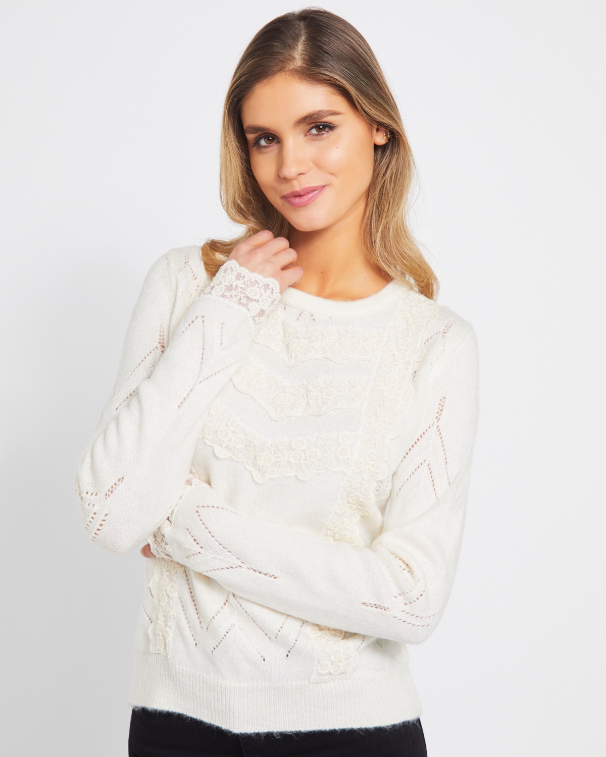 Dunnes Stores  Off-white Savida Alice Lace Front Jumper