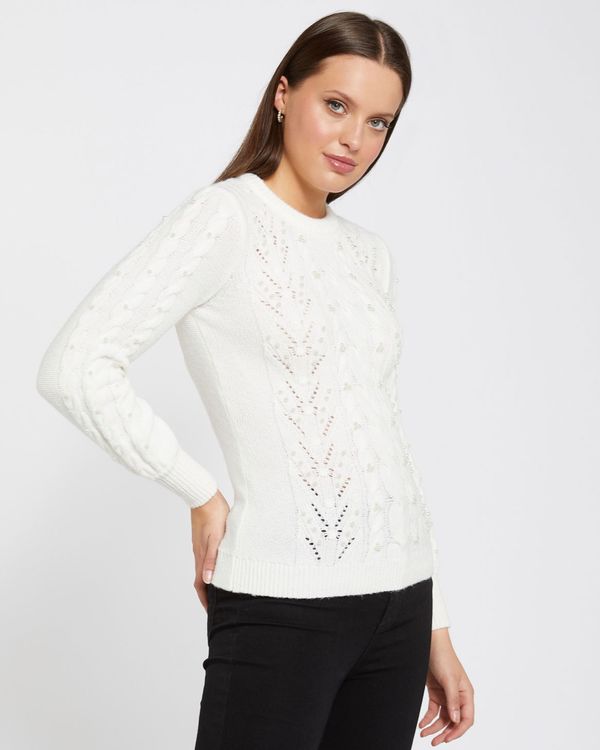 Dunnes Stores | Off-white Savida Chloe Pearl Cable Knit Jumper