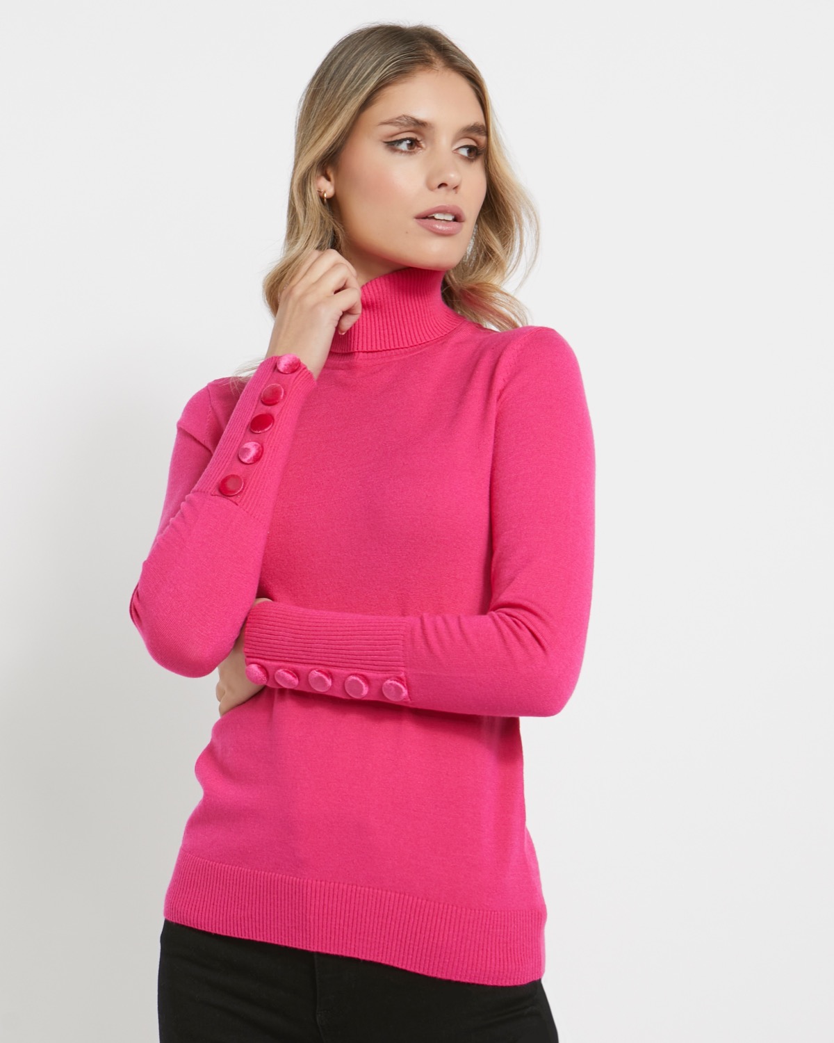 Dunnes Stores | Bright-pink Savida Velvet Button Cuff Jumper