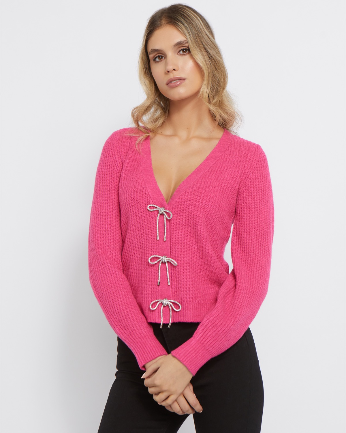 Dunnes Stores | Pink Savida Sparkly Bow Cardigan