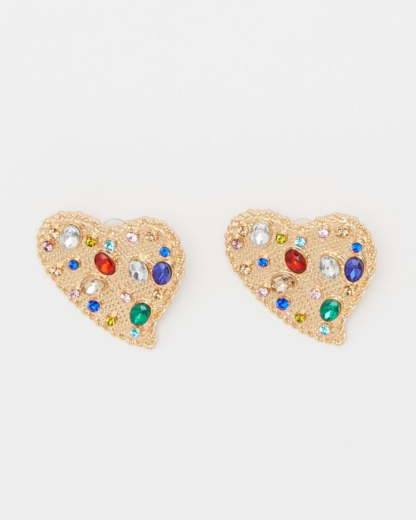 Savida Gold Hearts Earrings With Multicolour Beads
