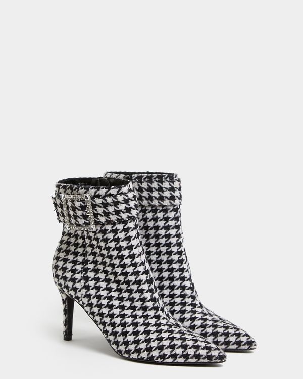 Dunnes Stores | Black-white Savida Houndstooth Buckle Boot