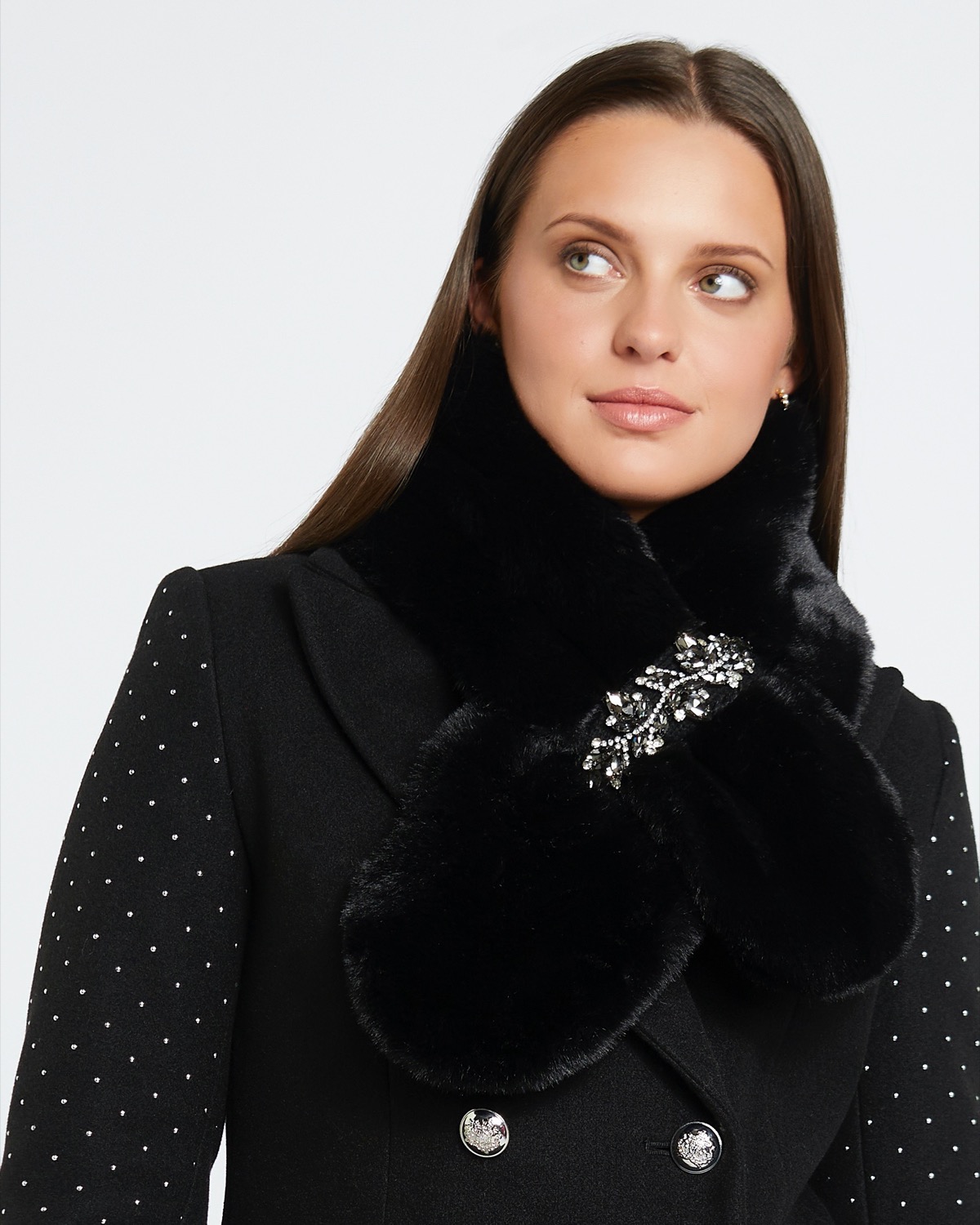 Dunnes Stores | Black Savida Madison Embelished Fur Scarf