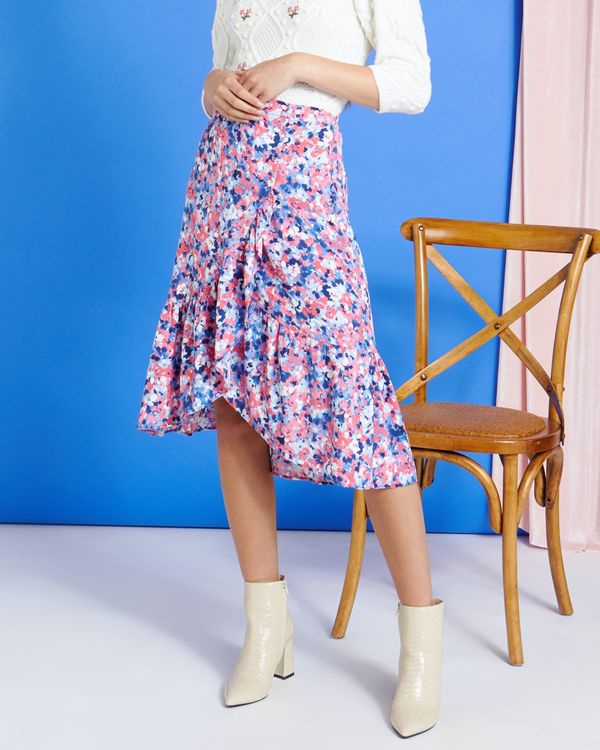 Savida Floral Print Button Skirt