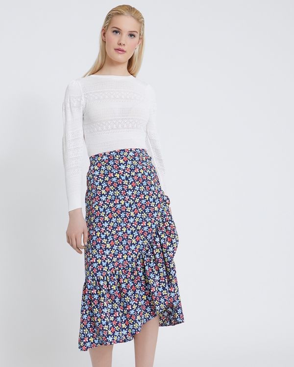Savida Floral Print Button Skirt