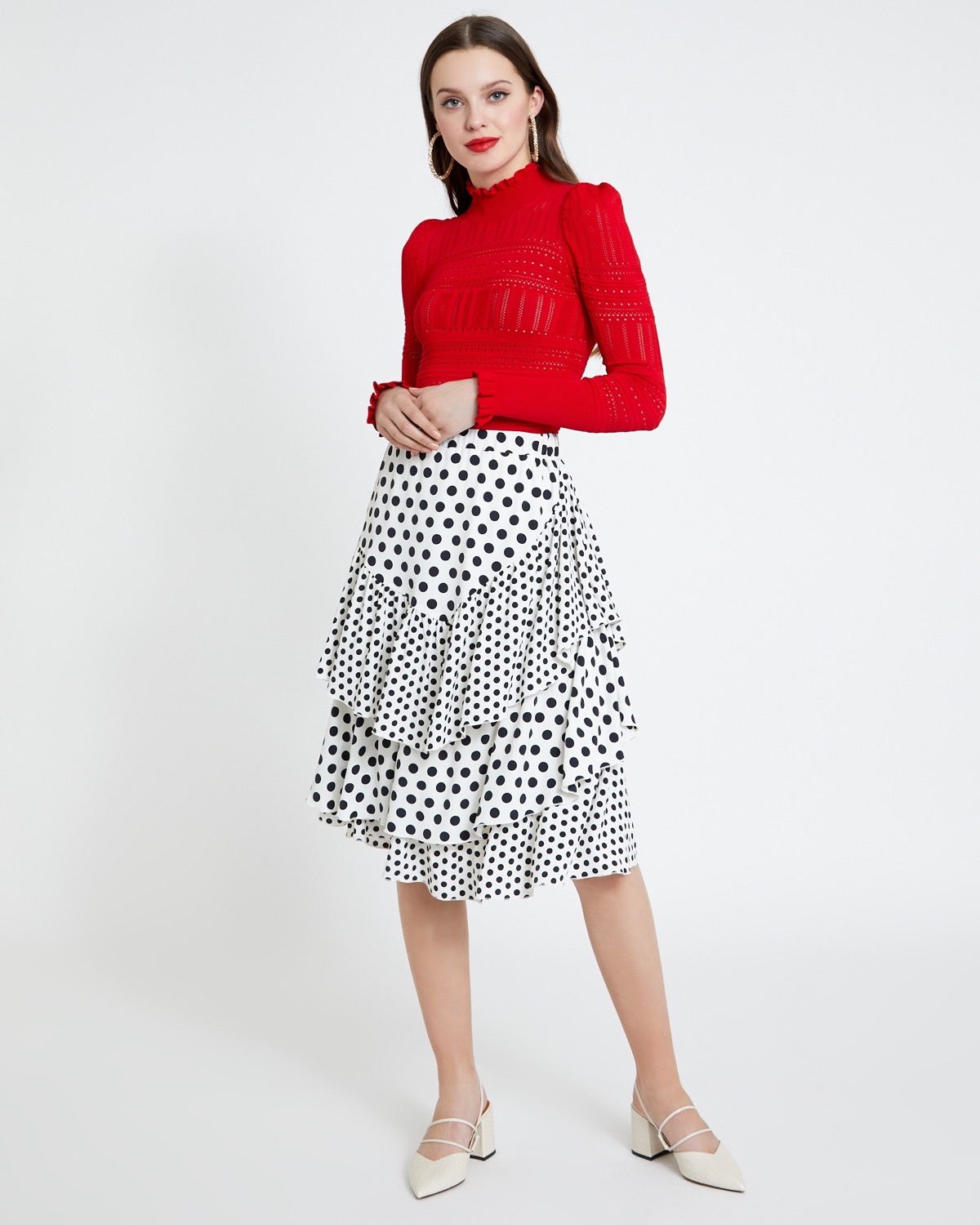 Dunnes Stores | Black-white Savida Polka Dot Pleat Skirt