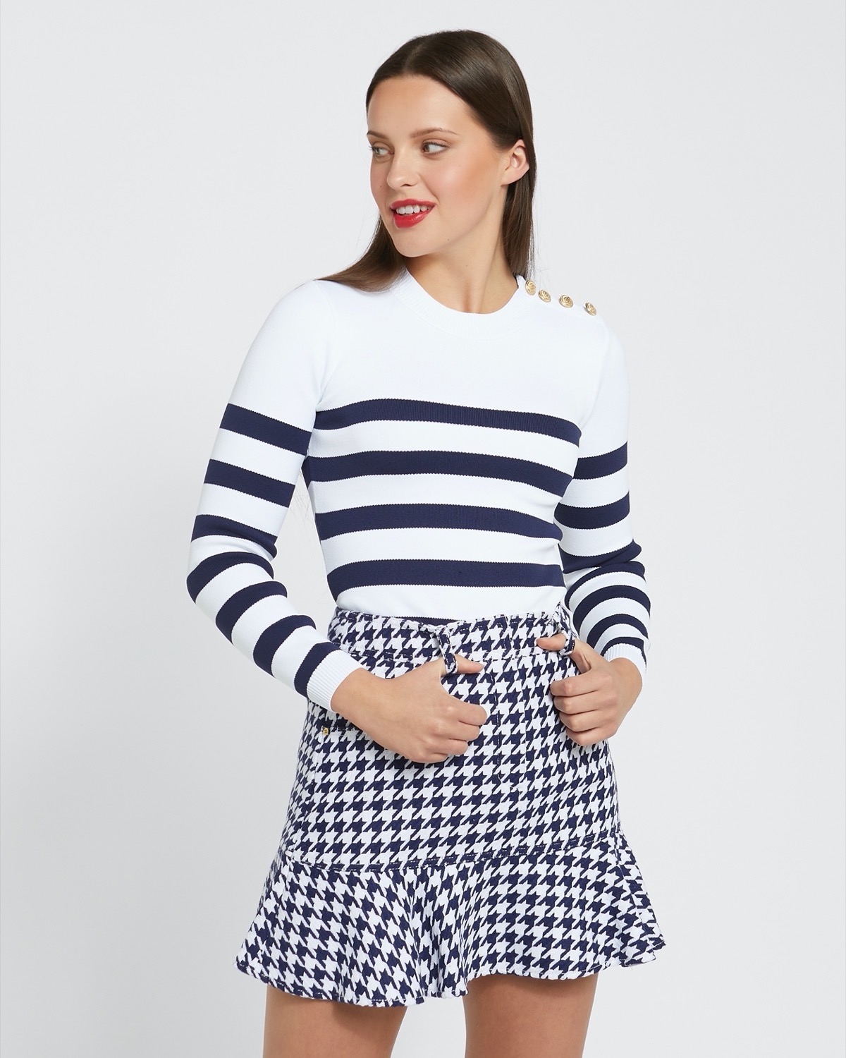 Dunnes Stores | Blue Savida Houndstooth Tweed Mini Skirt