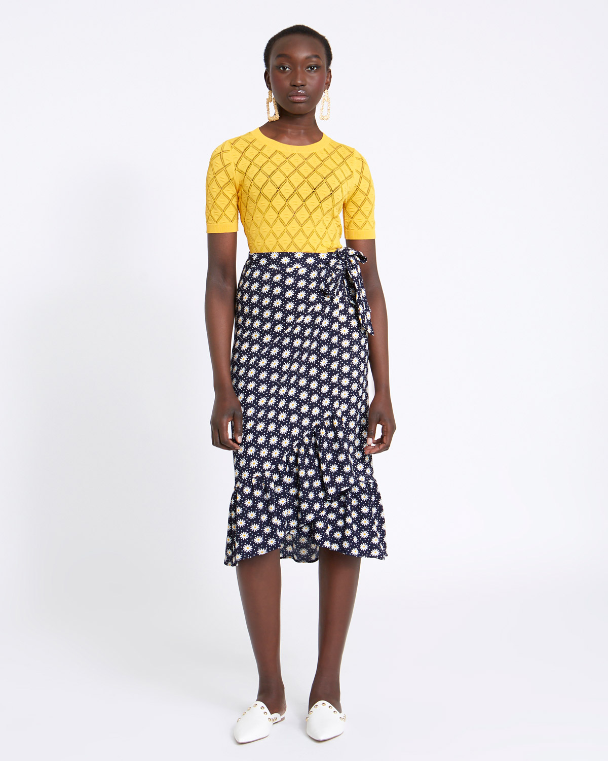 Dunnes Stores | Flower Savida Skirt With Daisy Flower Print