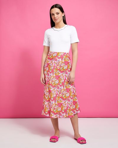 Savida Flower Print Satin Skirt