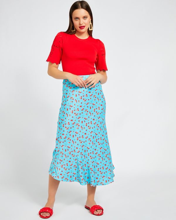 Savida Flower Print Satin Skirt