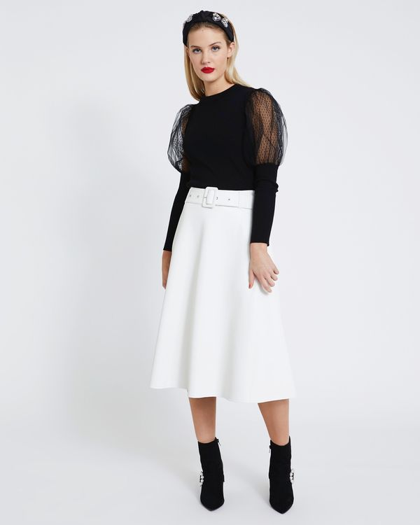 Savida PU Midi Skirt With Belt
