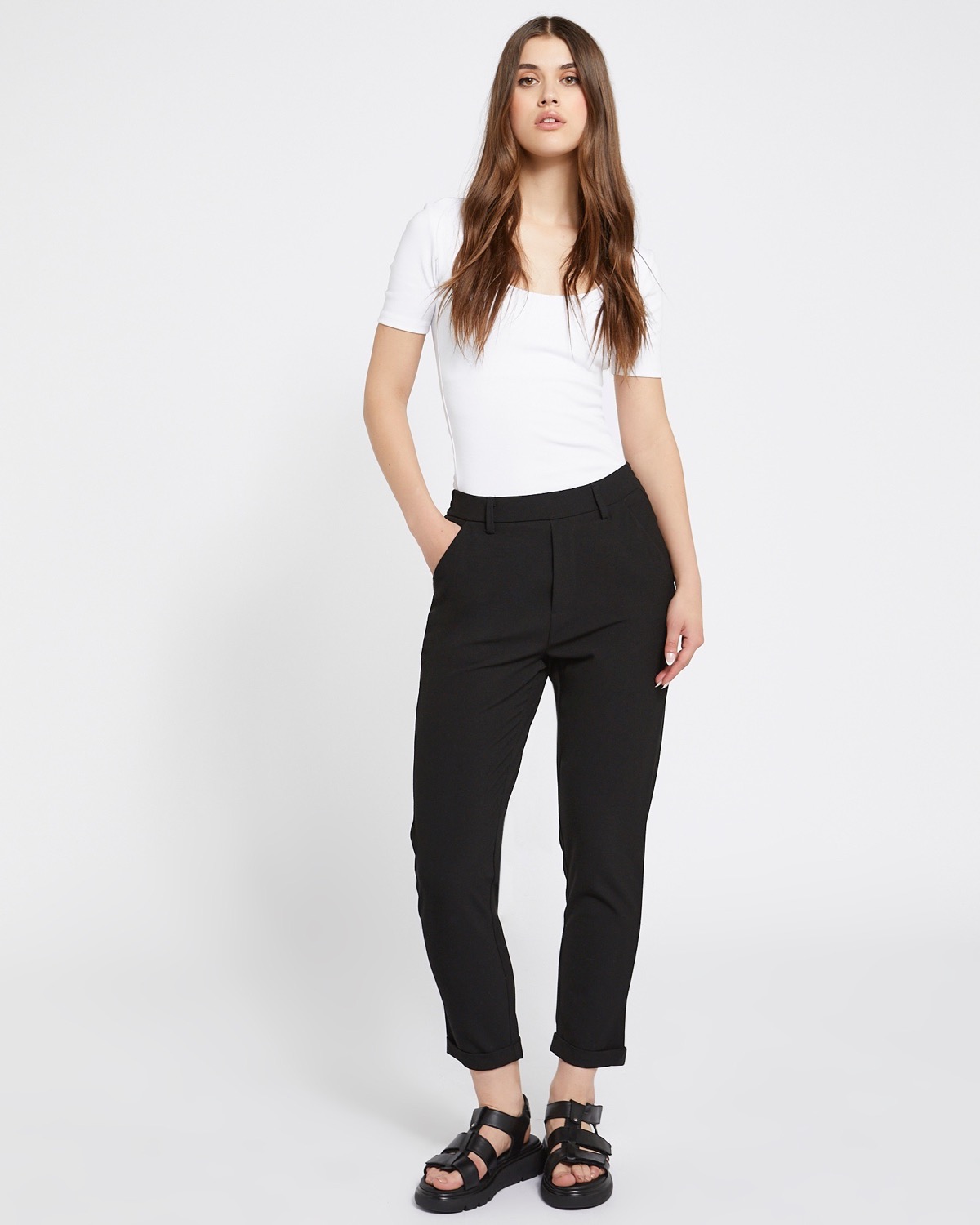 Buy Frolic Rolic Women Polyester Relaxed Fit Ankle Length Elastic Waist Mid  Rise Black Solid Casual Trouser Pants With Pocket Online at Best Prices in  India - JioMart.