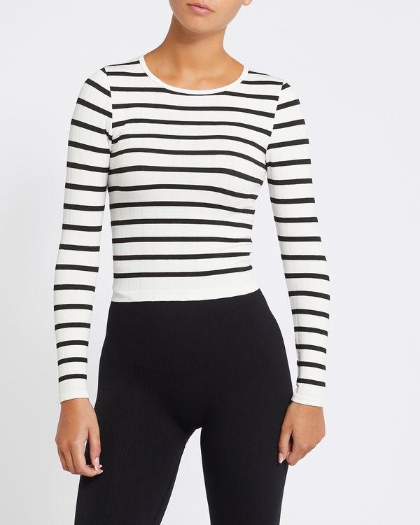 Seamless Ribbed Striped Long-Sleeved Top