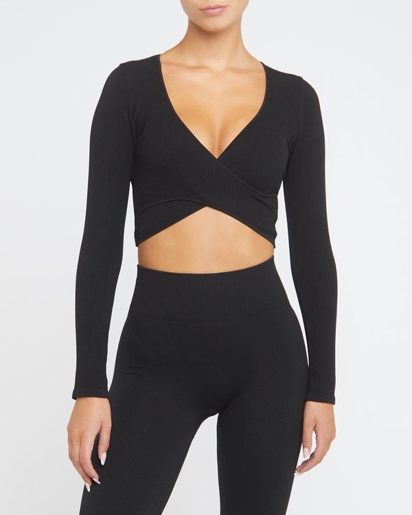 Seamless Ribbed Crossover Long Sleeved Top