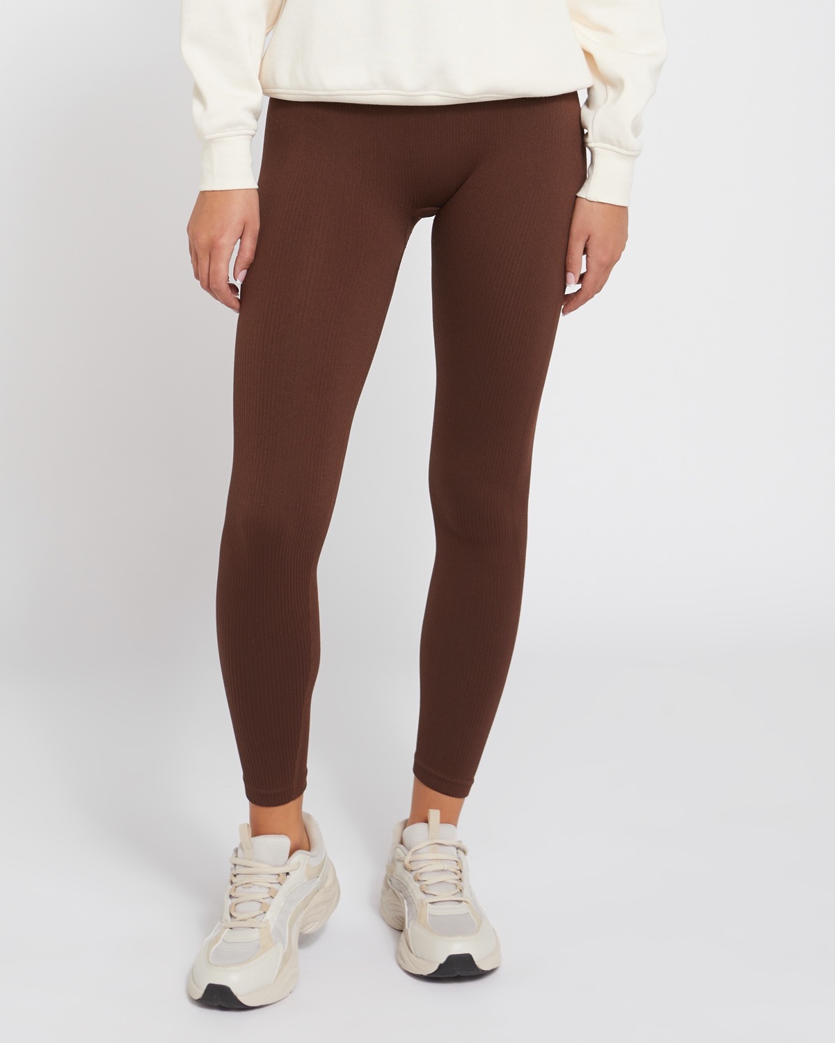Dunnes Stores  Brown Seamless High Waisted Ribbed Leggings
