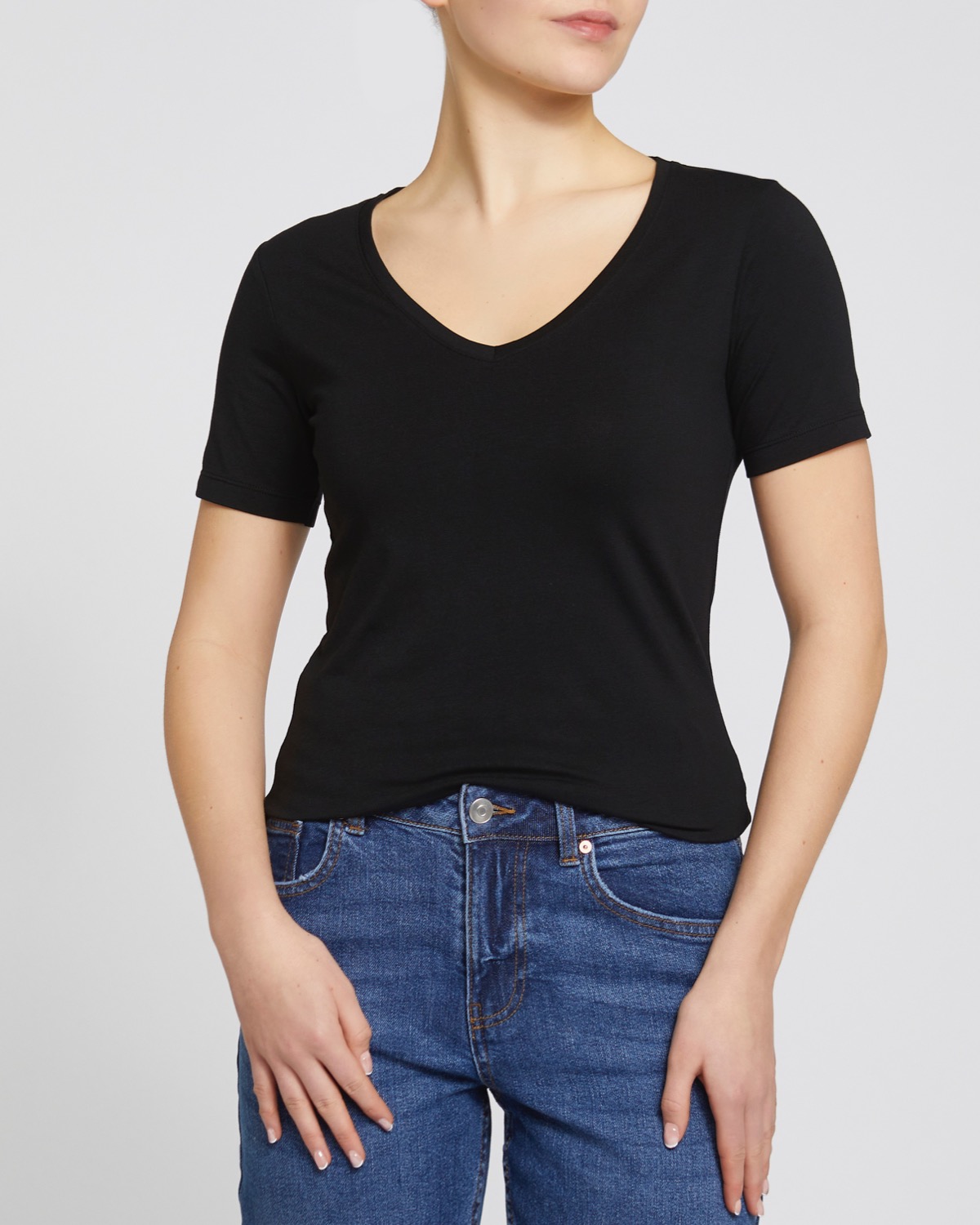 Dunnes Stores | Black Stretch V-Neck T-Shirt