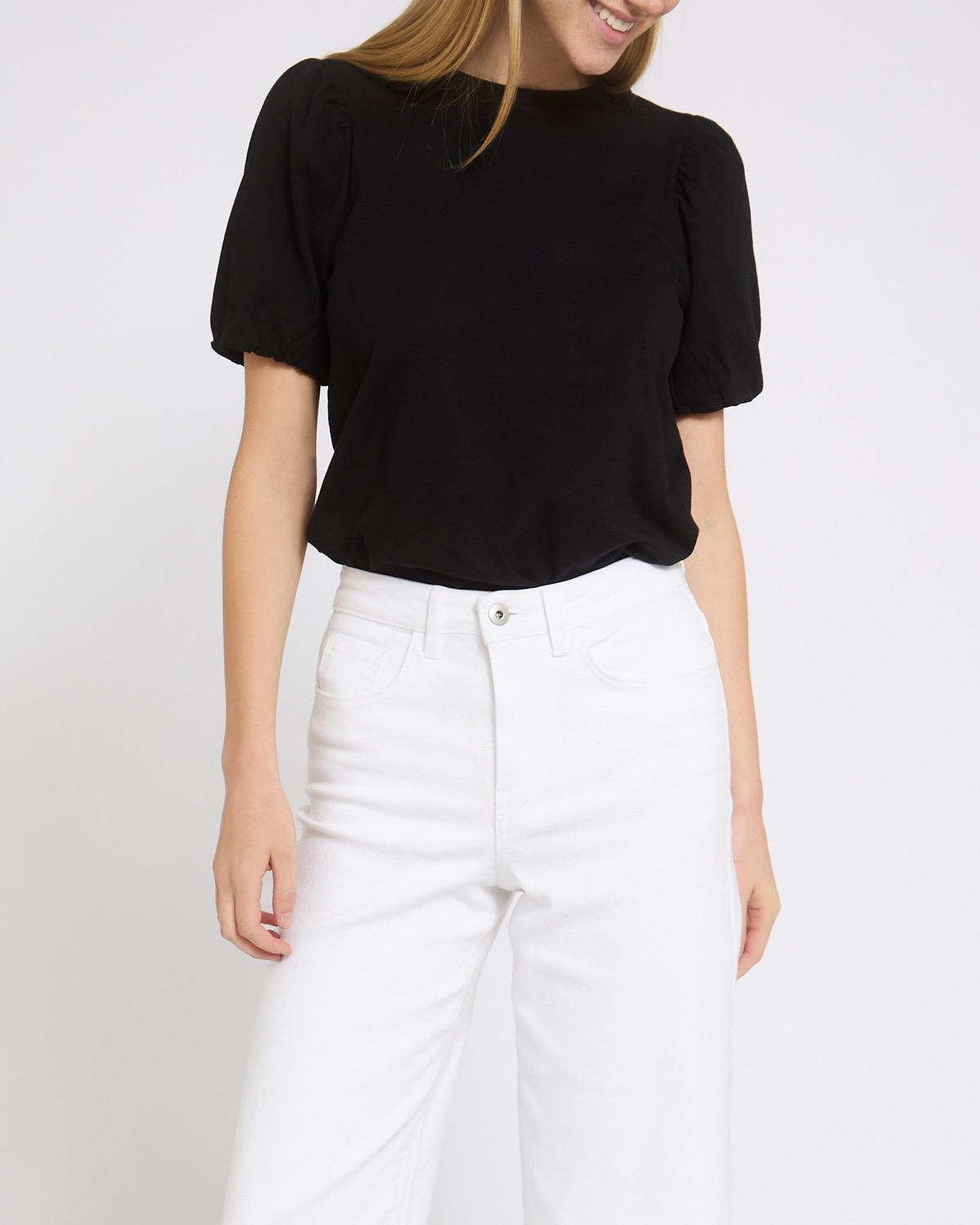 Dunnes Stores | Black Puff Sleeve Cotton T-Shirt