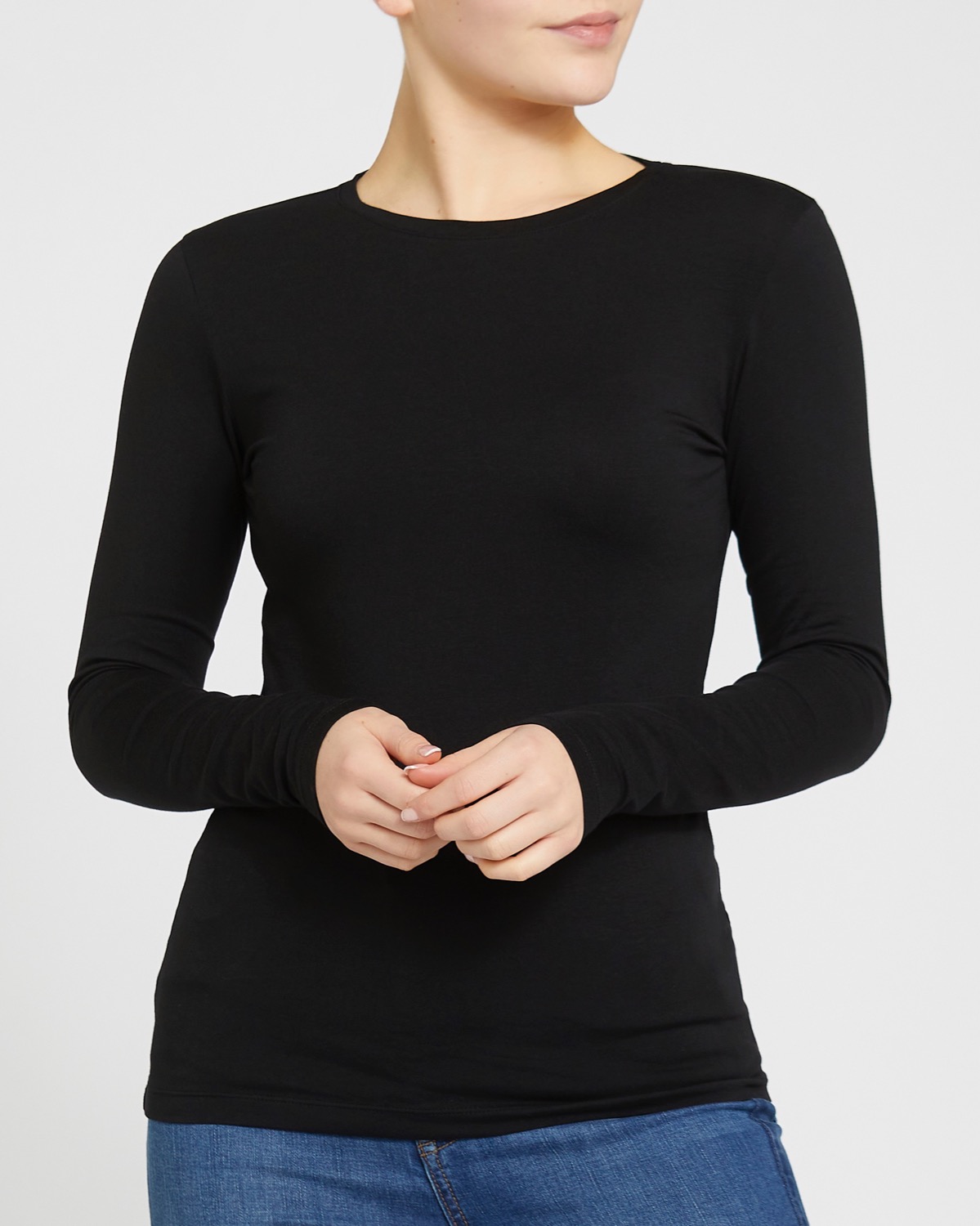 Dunnes Stores  Black Long-Sleeved Stretch Crew Neck Top